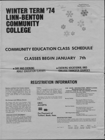 Winter Term 1974 Community Education Class Schedule la vignette