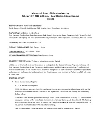 Minutes of Board of Education Meeting  February 17, 2016 miniatura