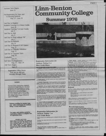 Summer Term 1976 Schedule of Classes la vignette