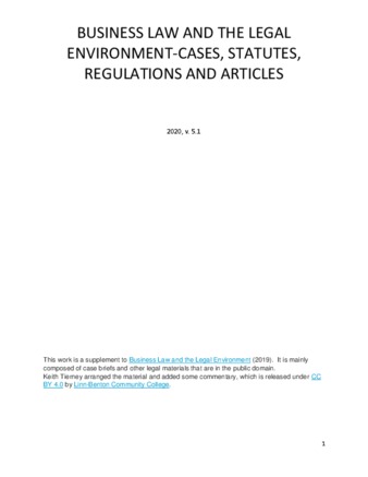 Business Law and the Legal Environment Supplementary Reading: Cases, Statutes, Regulations, and Articles thumbnail