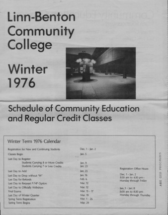 Winter Term 1976 Schedule of Classes thumbnail